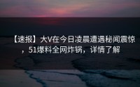 【速报】大V在今日凌晨遭遇秘闻震惊，51爆料全网炸锅，详情了解