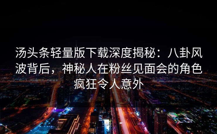 汤头条轻量版下载深度揭秘：八卦风波背后，神秘人在粉丝见面会的角色疯狂令人意外